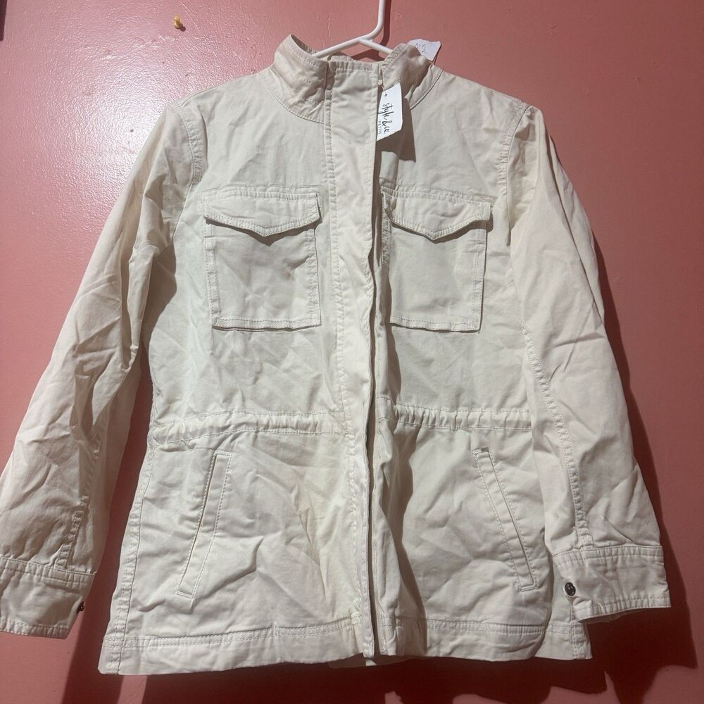 Style & Co Womens Jacket M Medium Petite White Snap Up Zip Pockets New